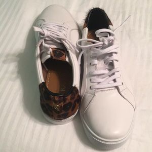 White and cheetah print sneakers